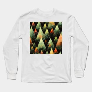 Retro Christmas Tree with Lights Watercolor Seamless Design Long Sleeve T-Shirt